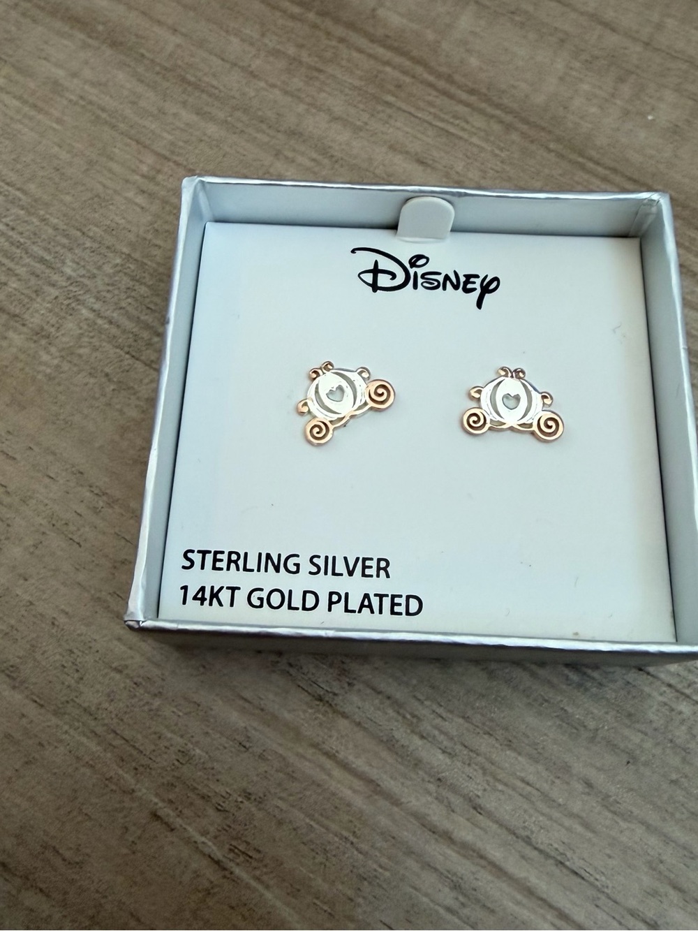 Disney Cinderella Carriage Sterling Silver 14K Gold Plated Earrings